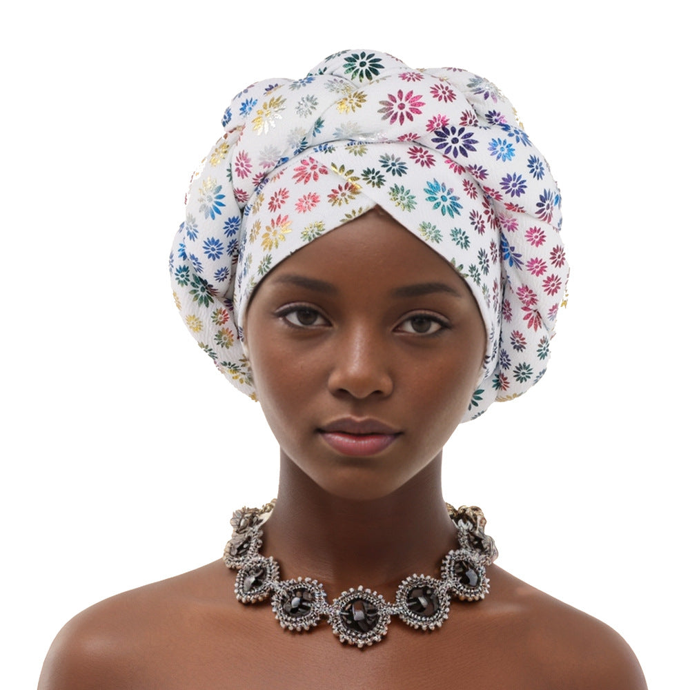 Style Small Flower Hot Stamping Braided Hat Muslim Headdress Cap Headscarf Suitable For Girls And Women