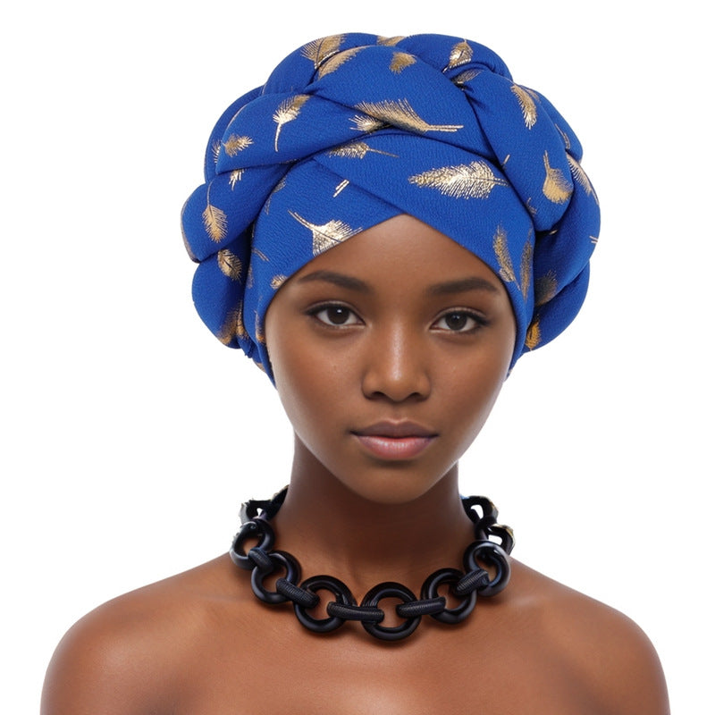 Beanie Headband Hot Stamping Braid Pre-Tied Turban Twist Stretch African Headband For Women And Girls