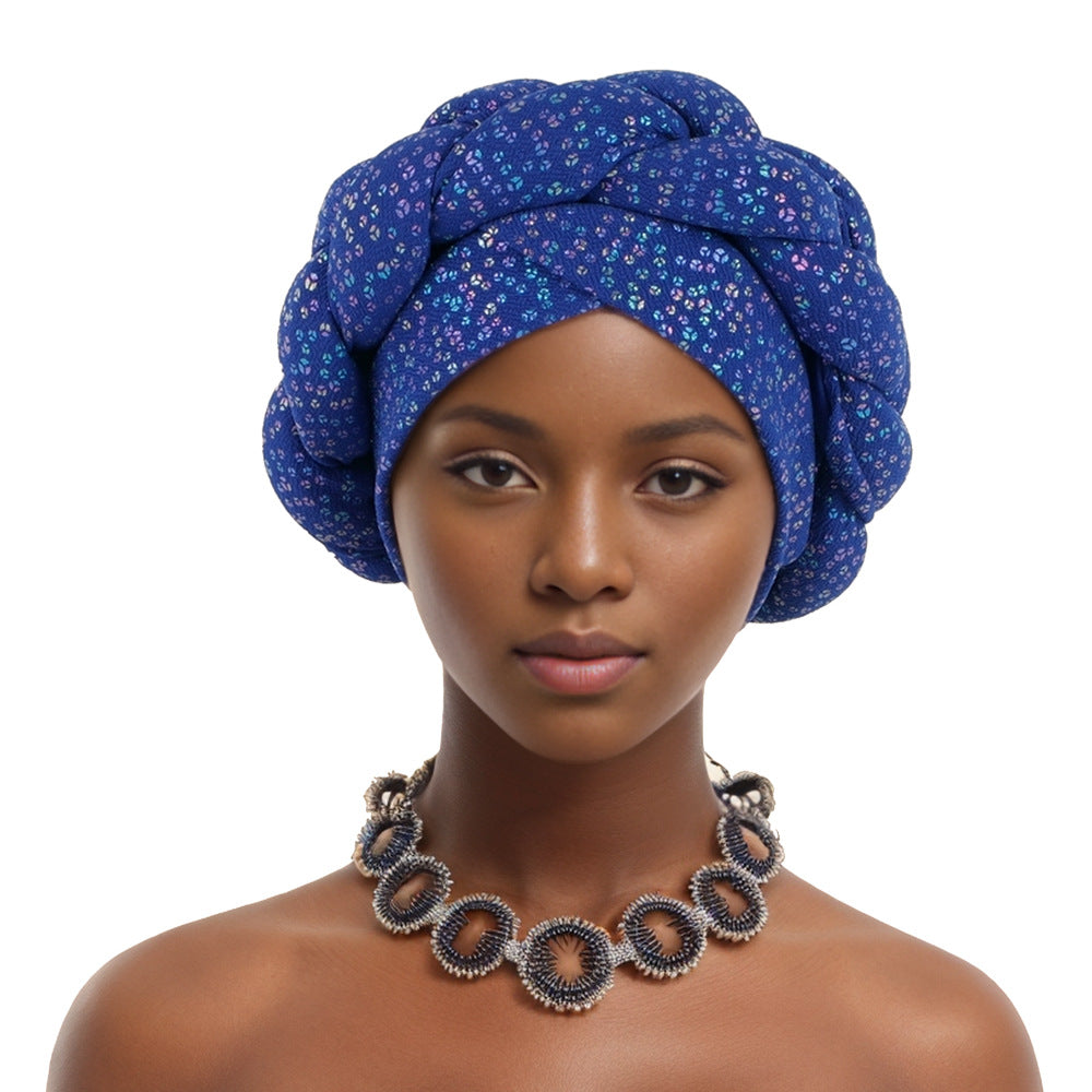 Fashionable Gold-Stamped Small Floral African Headscarf Braid Hat Twist Braid Hat Baotou Hat