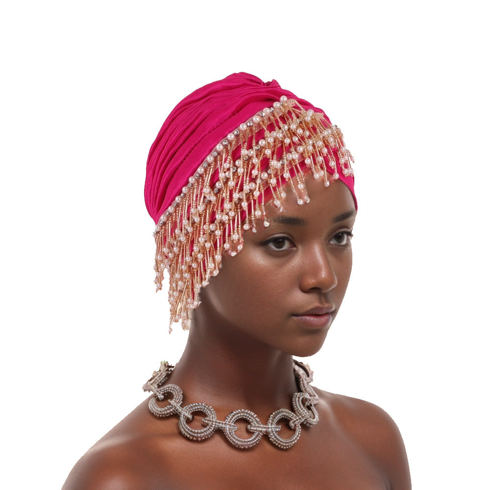 African Headscarf Watermelon Hat With Side Beaded Tassels