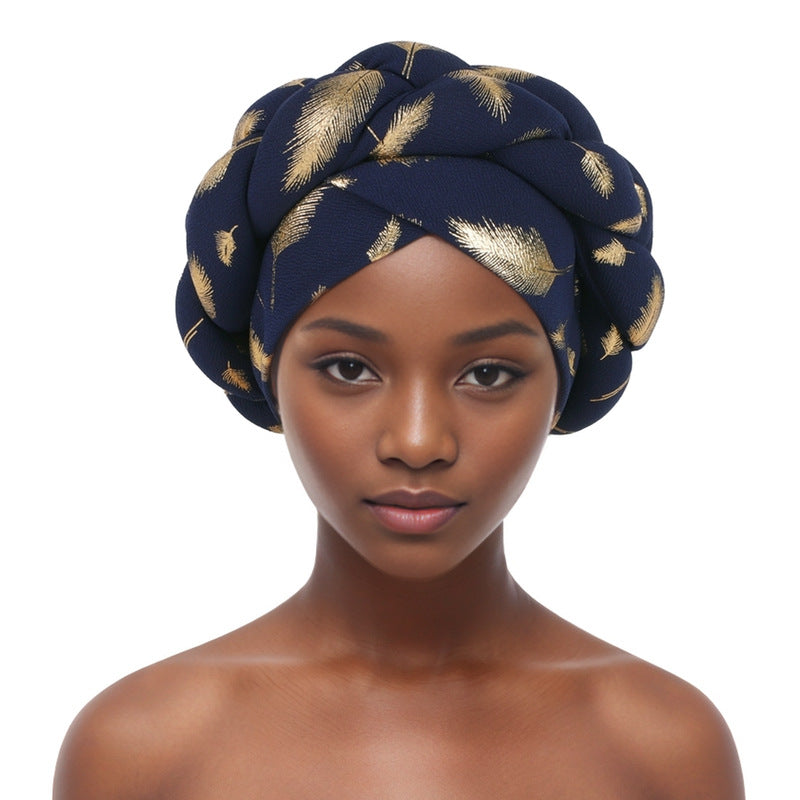 Beanie Headband Hot Stamping Braid Pre-Tied Turban Twist Stretch African Headband For Women And Girls