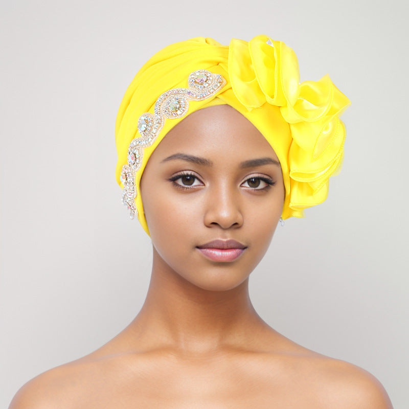 African Headscarf With Heavy Side Accessories, Turban, Muslim Hat