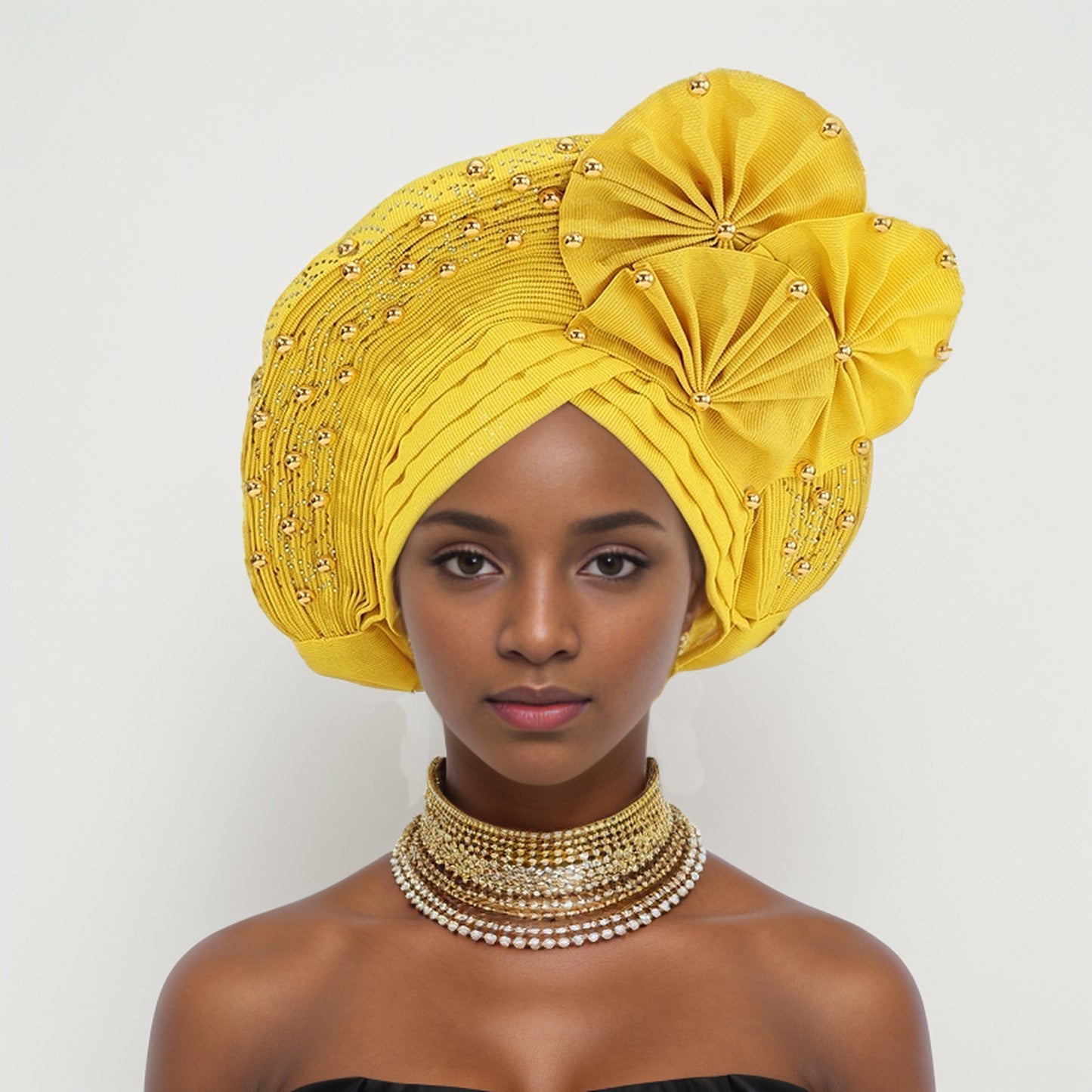 Nigerian Gele Headties with Beads and Stones African Headtie Women Head Wrap Already Made Auto