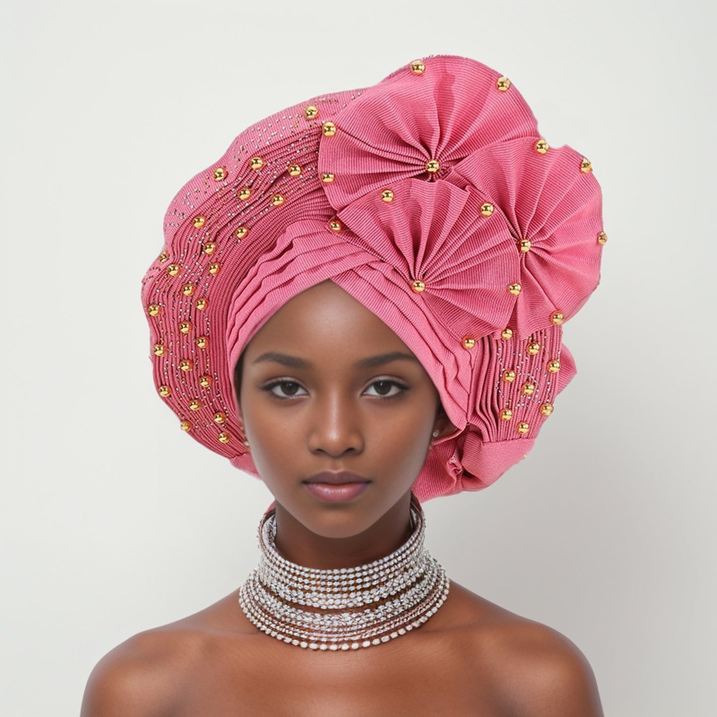 Nigerian Gele Headties with Beads and Stones African Headtie Women Head Wrap Already Made Auto