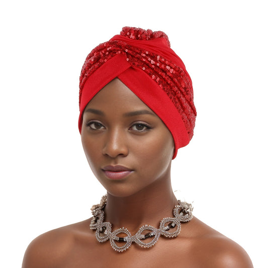 Solid color watermelon hat with sequin pattern Baotou hat African headscarf Europeans and Americans like it most