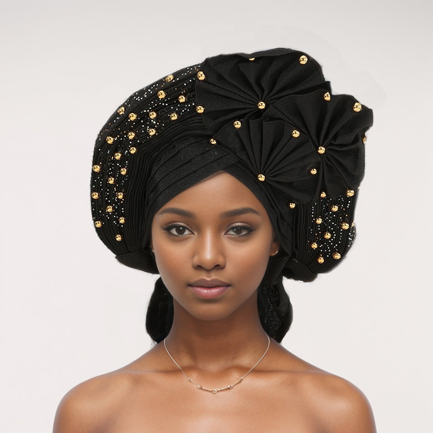 Nigerian Gele Headties with Beads and Stones African Headtie Women Head Wrap Already Made Auto