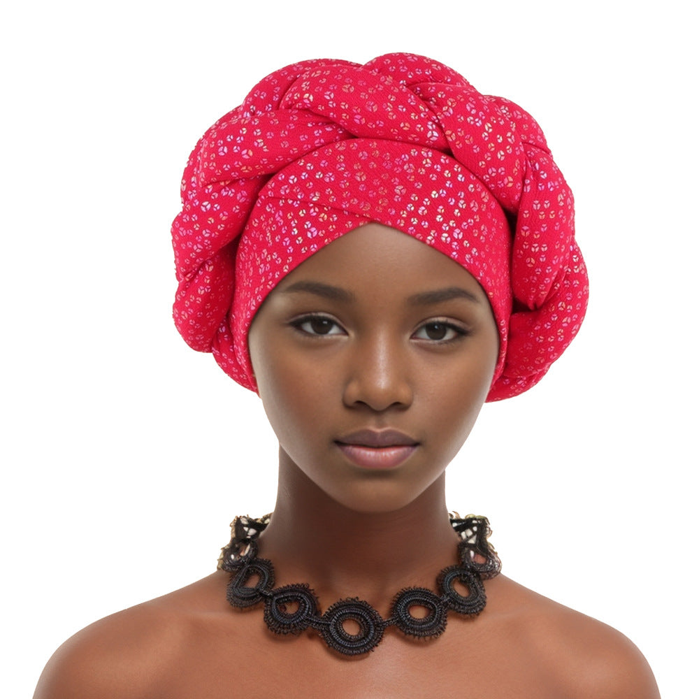 Fashionable Gold-Stamped Small Floral African Headscarf Braid Hat Twist Braid Hat Baotou Hat