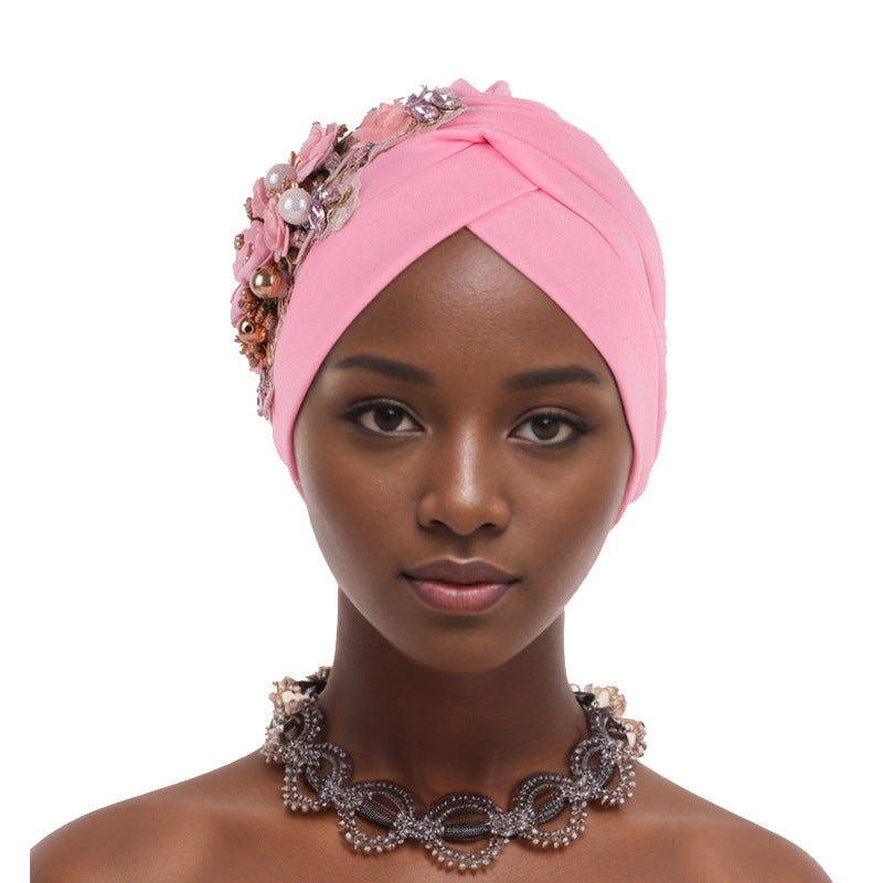 New Style Solid Color Watermelon Hat With Flower Pattern Baotou Hat African Hat Muslim Hat