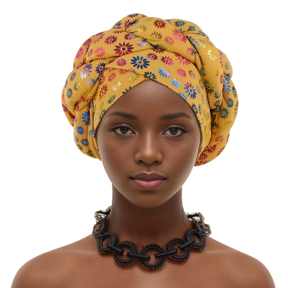 Style Small Flower Hot Stamping Braided Hat Muslim Headdress Cap Headscarf Suitable For Girls And Women