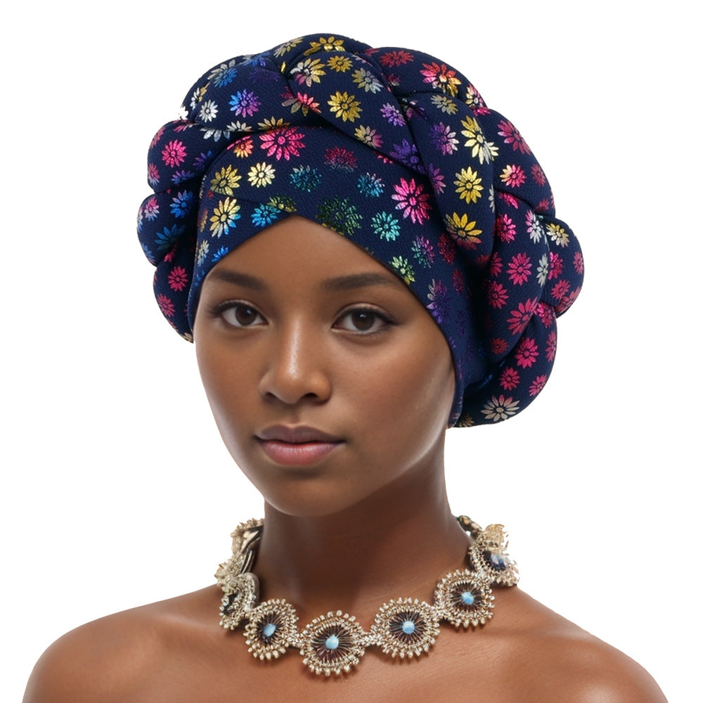 Style Small Flower Hot Stamping Braided Hat Muslim Headdress Cap Headscarf Suitable For Girls And Women