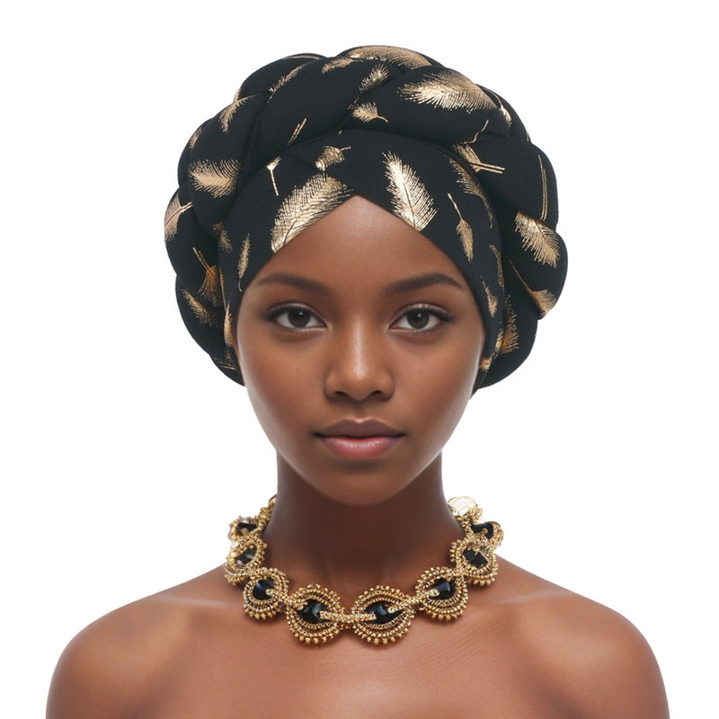 Beanie Headband Hot Stamping Braid Pre-Tied Turban Twist Stretch African Headband For Women And Girls