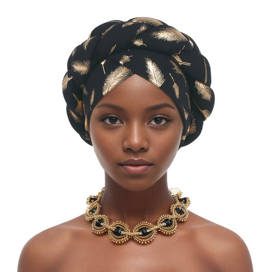 Beanie Headband Hot Stamping Braid Pre-Tied Turban Twist Stretch African Headband For Women And Girls