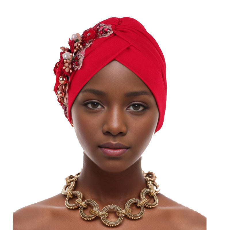 New Style Solid Color Watermelon Hat With Flower Pattern Baotou Hat African Hat Muslim Hat