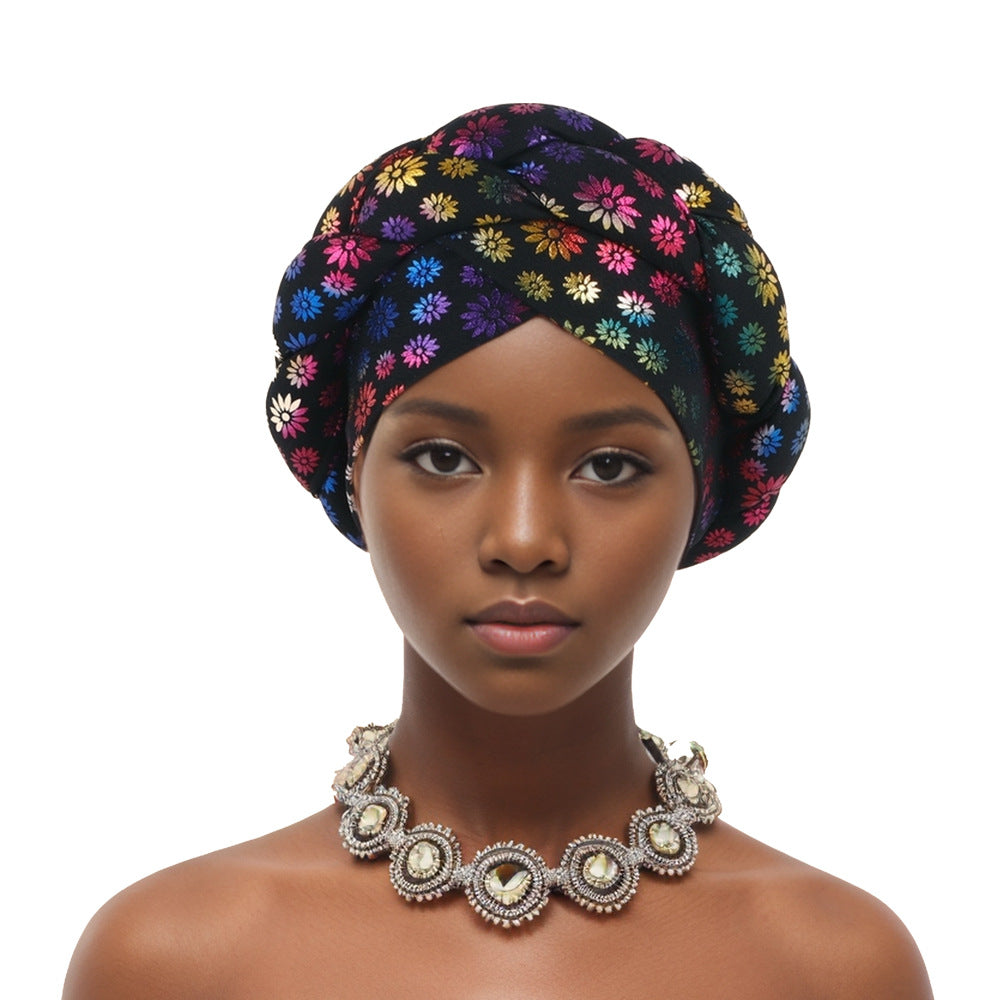 Style Small Flower Hot Stamping Braided Hat Muslim Headdress Cap Headscarf Suitable For Girls And Women